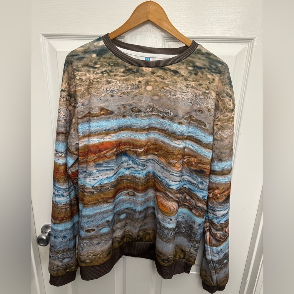 Colorful Science Geek Planetary Print Wearable Art Men’s Sweatshirt, L